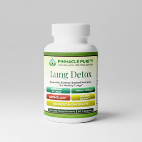 Bottle of Pinnacle Purity Lung Detox supplement on a white background