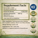 Ashwagandha KSM-66 1000mg, 30 Slow Release Tablets, 30-Day Supply