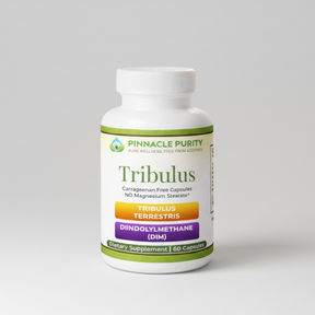 Supplement bottle labeled 'Pinnacle Purity Tribulus' on a white background