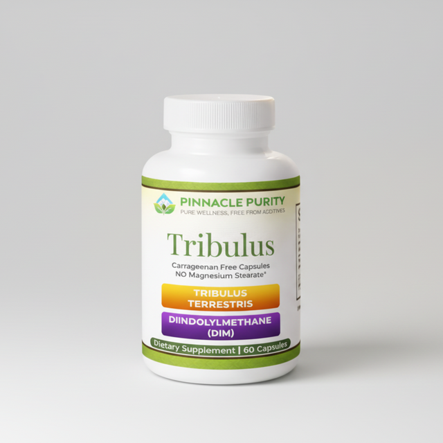 Supplement bottle labeled 'Pinnacle Purity Tribulus' on a white background