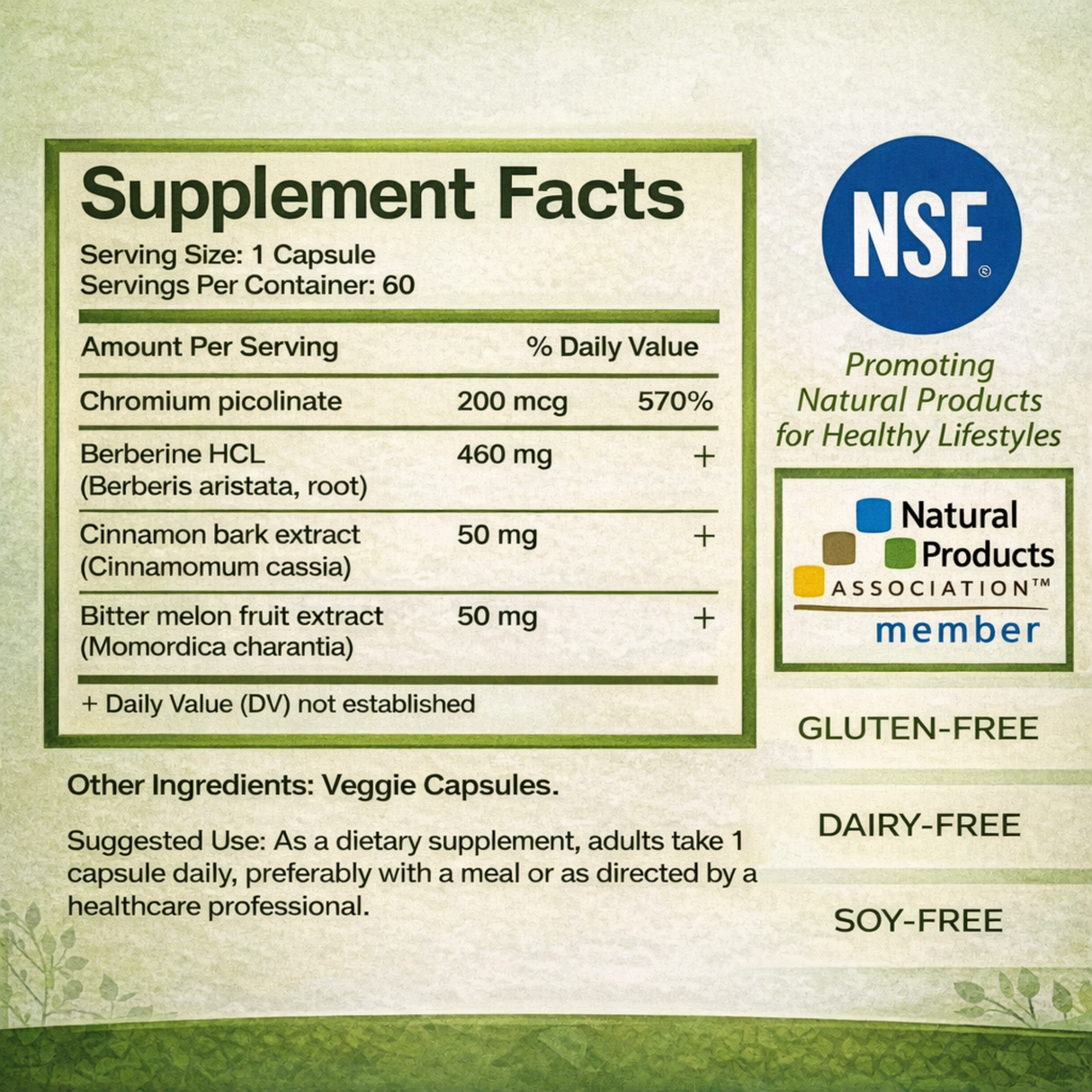 Berberine with Chromium Picolinate, 60 Capsules, 60-Day Supply