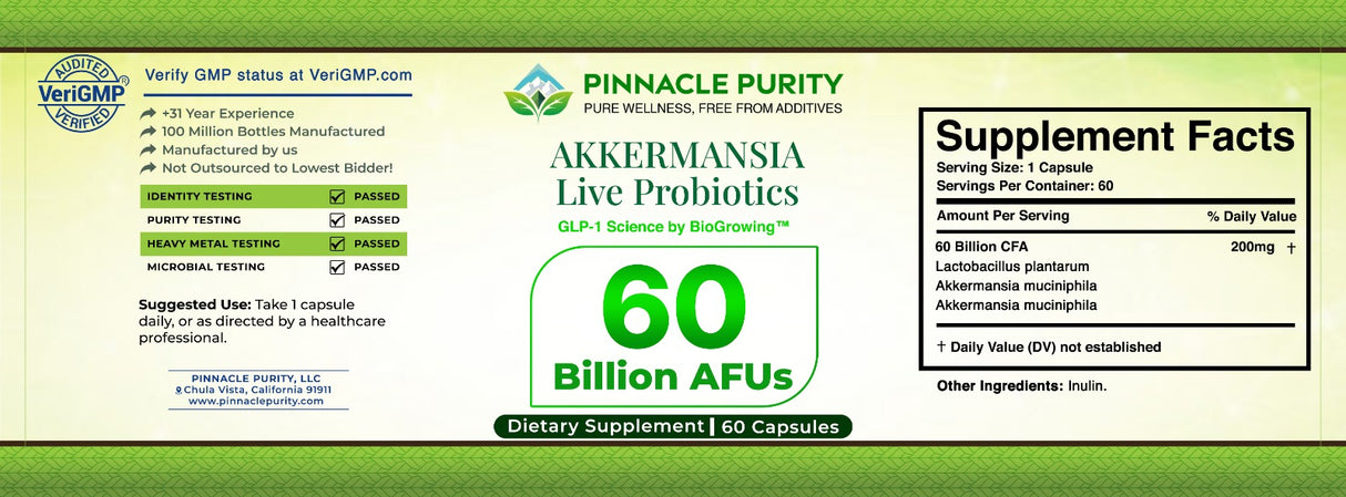 Akkermansia Live Probiotic Capsules, 60 Billion AFUs, 60 Capsules