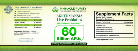 Akkermansia Live Probiotic Capsules, 60 Billion AFUs, 60 Capsules